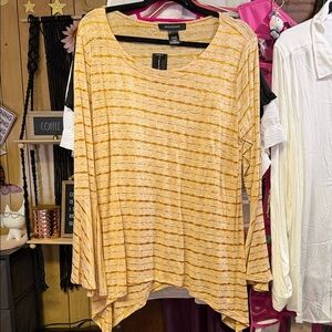 Ashley Stewart Yellow Striped Long Sleeve Top